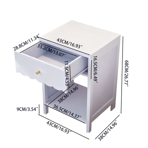 Modern  Nightstand with Drawer and Open Shelf,Scalloped Edge Bedside Table for Bedroom, Cute Minimalist Side Table for Kids Room or Girls' Room,Light Purple