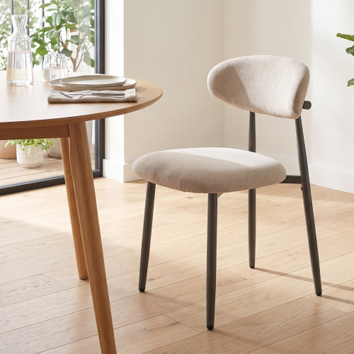 Modern Fabric Upholstered Metal Dining Side Chairs with Foot Pegs, Set of 2, Camel