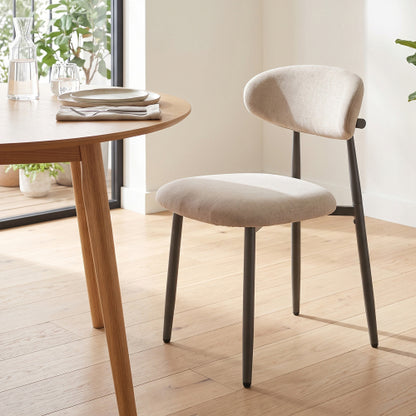 Modern Fabric Upholstered Metal Dining Side Chairs with Foot Pegs, Set of 2, Camel