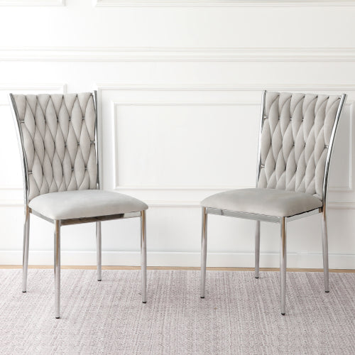 Velvet Upholstered Dining Chairs with Metal Legs, Set of 2, Light Gray