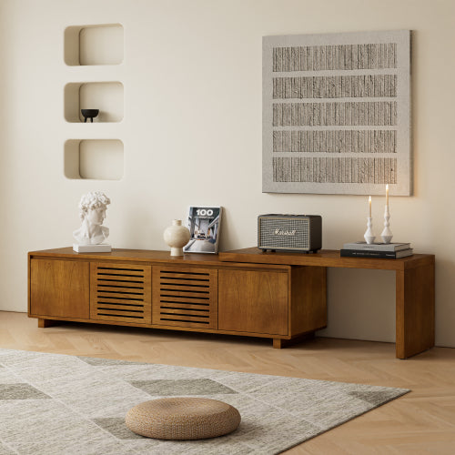 Extendable Mid Century TV Stand for TVs up to 75 Inch Wood Media Console