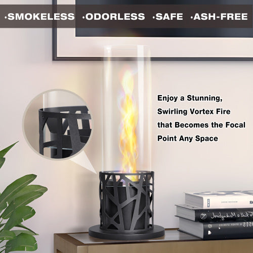 Tornado Tabletop Bio Ethanol Fireplace Indoor Outdoor,Portable Table Top Fire Pit Fuel Bioethanol Burner Heater Black