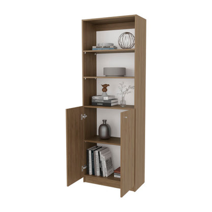Bookcase with Open Storage and 2 Doors, Natural Oak/White