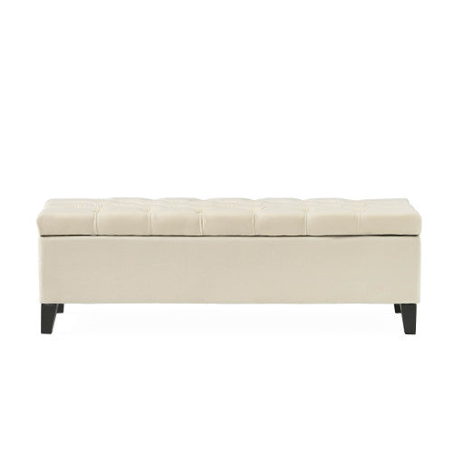 51 inch Beige Diamond Tufted Storage Ottoman Bench, Soft Close Pressure Hinge Upholstered Entryway Footrest