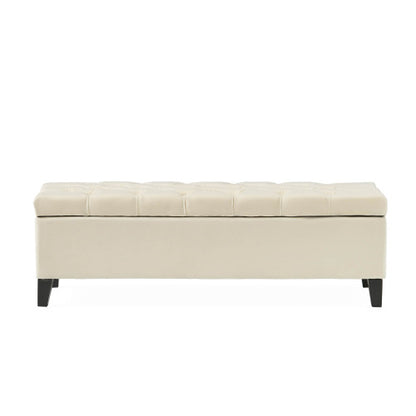 51 inch Beige Diamond Tufted Storage Ottoman Bench, Soft Close Pressure Hinge Upholstered Entryway Footrest