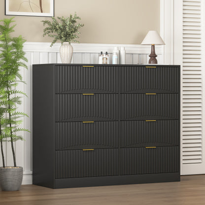 Modern 8 Drawers Dresser Chests for Bedroom,47.2" Wide Wood Chest of Drawers with Gold Metal Handle,Drawer Organizer for Bedroom,Living Room,Hallway and Entryway,Black