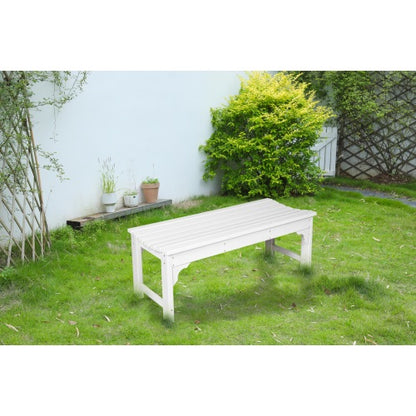Backless HDPE Bench with Wood Texture, Poly Lumber Seat for Patio, Backyard, Balcony, All Weather Resistant with UV Protection, White