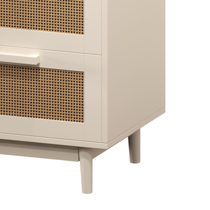 Rattan Nightstand, Wood End Table, Side Table with 2 Faux Rattan-Decorated Drawers, Bedside Table,Wood Accent Table with Storage for Livingroom, Bedroom,Burly wood