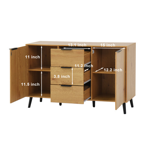 Natural Wood Sideboard Buffet Cabinet with 3 Drawers