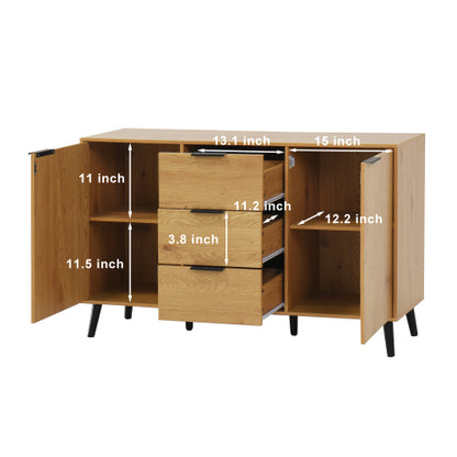Natural Wood Sideboard Buffet Cabinet with 3 Drawers