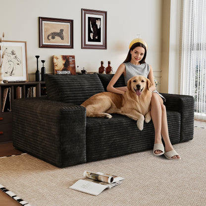 63 inch  Black Corduroy Loveseat 2-Seater Deep-Seat Sofa, No Assembly