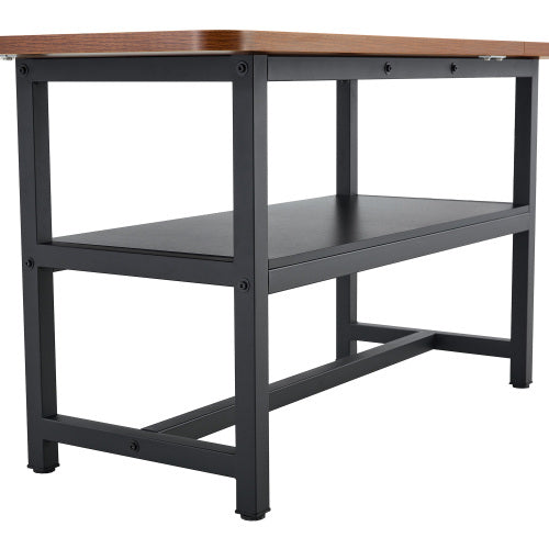 71-Inch Walnut Wood Grain Dining Table with Storage Shelf