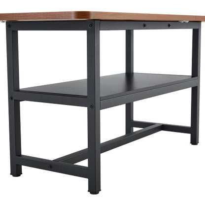 71-Inch Walnut Wood Grain Dining Table with Storage Shelf