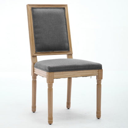 Set of 2 Gray French Louis Square Back Carved Solid Wood Dining Chairs, Antique Painted Frame 300 LBS Load