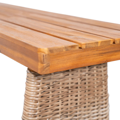 Outdoor 1pcs Acacia Wood Bench,Teak Finish+ Brown Wicker