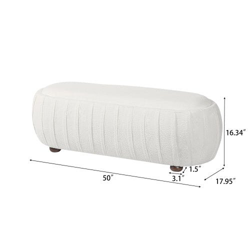 Oval Boucle Upholstered Ottoman with Rubberwood Legs, 300+ LBS Vintage Multifunctional Footrest Stool