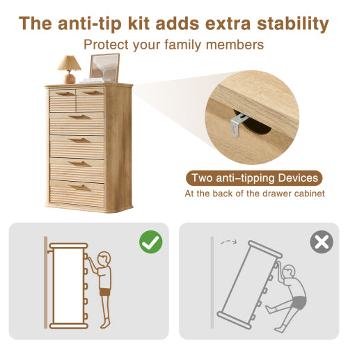 6 Drawers Dresser for Bedroom, 45" Tall Dresser with Curved Profile Design, Wood Fluted Chest of Drawer, Modern Drawer Storage Organizer for Bedroom, Living Room, Entryway