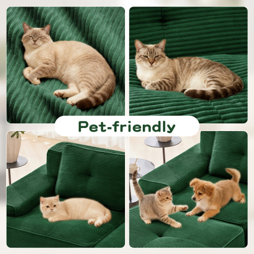 82 inch  Green Corduroy L-Shape Modular Sectional Sofa, No Assembly Required