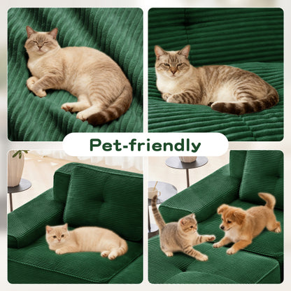 82 inch  Green Corduroy L-Shape Modular Sectional Sofa, No Assembly Required