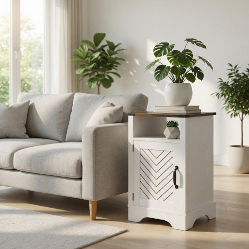 White & Oak Farmhouse Charging Nightstand