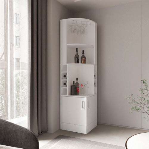 Beijing Corner Bar Cabinet, Glass Rack, Double Door Cabinet, Eight Built-In Wine Rack, Bar, Liquor Storage, White