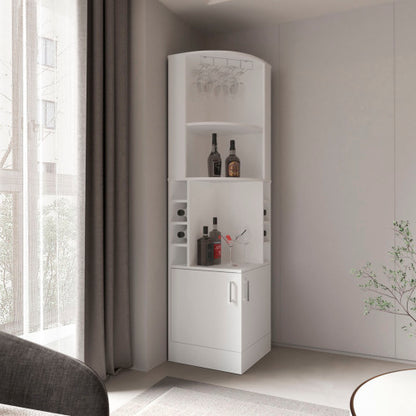 Beijing Corner Bar Cabinet, Glass Rack, Double Door Cabinet, Eight Built-In Wine Rack, Bar, Liquor Storage, White