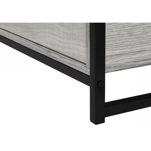 48 Inch Grey Wood Grain TV Stand with Black Metal Frame Dual Open Layers & 2 Drawers