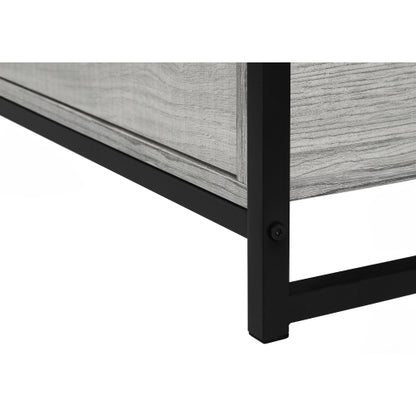 48 Inch Grey Wood Grain TV Stand with Black Metal Frame Dual Open Layers & 2 Drawers