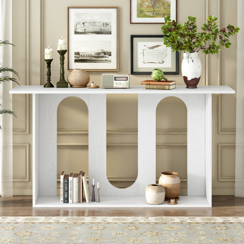 Modern and Curved Design Ash Veneer Console Table with Shelf,Suitable for Entryway,Hallway Living Room,Foyer,Corridor