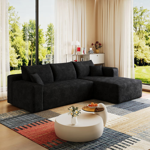 95" Cloud Sectional Sofa,Modern Minimalist Upholstered Couches, Comfort U Shaped Sofa for Living Room,Deep Seat Corner Couch,No Assembly Required,Black (Plush Corduroy Fabric)