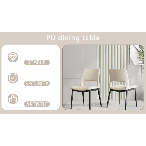 Set of 2 Modern White PU Leather Dining Chairs, Stable Metal Frame Multi-Space Armless Side Chairs