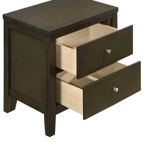 Dark Cocoa 2-Drawer Wood Nightstand with Nickel Hardware
