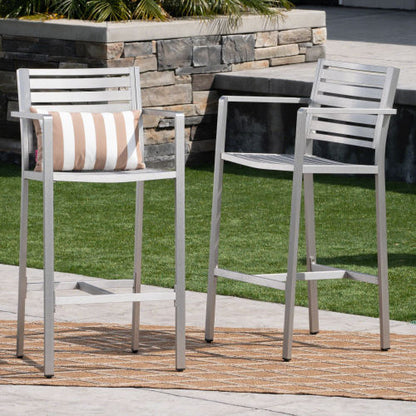 Outdoor 29.50" Barstools with Rust-Proof Aluminum Frame, Set of 2, Silver