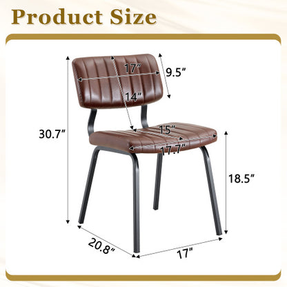 Channel Tufted Faux Leather Dining Chairs with Metal Legs, Set of 2, Brown