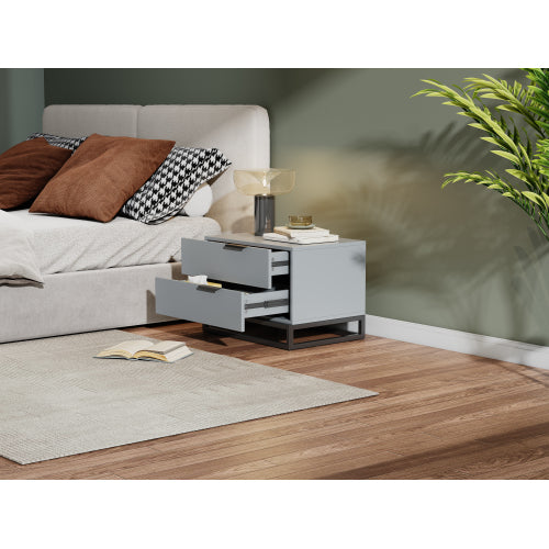 Grey White 2 Drawer Nightstand with Storage Cabinet