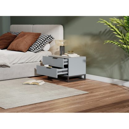 Grey White 2 Drawer Nightstand with Storage Cabinet