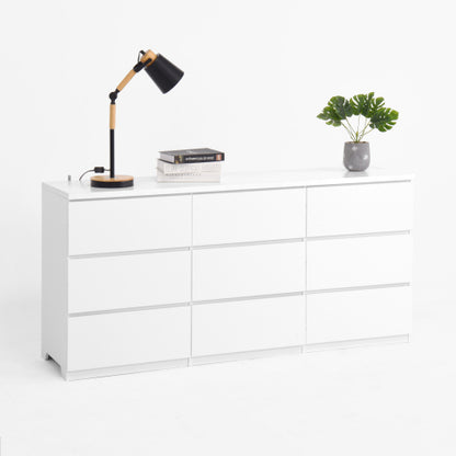 9 Drawer Dresser with No Handle Design, Modern White Matte Wood Dresser for Bedroom, Storage Chest of Drawers for Living Room, Hallway, Entryway