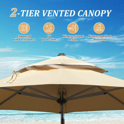 Round Cantilever Umbrella with Center Pole, Beige (Base Not Included)