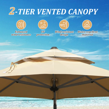 Round Cantilever Umbrella with Center Pole, Beige (Base Not Included)