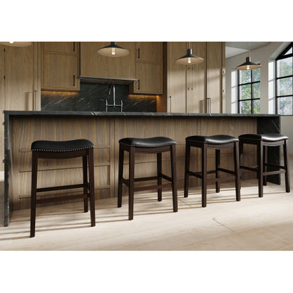 31in. H Bar-Height Wood Barstool with Black Faux-Leather Seat, 1PC