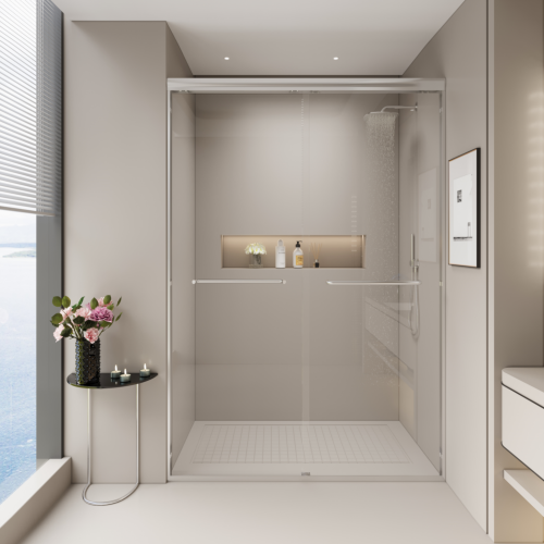 44-48 in. W x 72 in. H Double Sliding Shower Door, Semi-frameless Bypass Bathroom Sliding Door with 1/4" (6mm) Tempered Glass for Walk-in Shower, Chrome 24D03-48CX