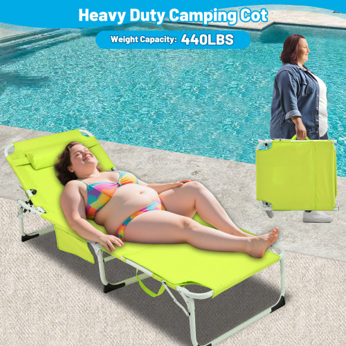 3-in-1 Heavy Duty Tanning Chair with Face Hole Adjustable 5-Position Folding Chaise Lounge Chairs for Outside Portable Lay Flat Beach Lounge Chair for Outdoor Sunbathing Patio Pool Lawn Camping Deck P