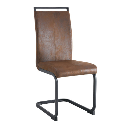 Set of 4 Vintage Brown Tech Fabric High Back Dining Chairs, Metal Frame, 250 lbs Capacity