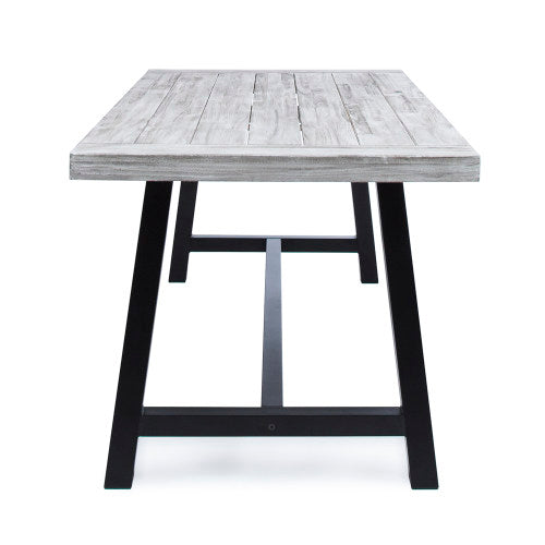 Outdoor Light Grey Sandblast Finish Acacia Wood Dining Table with Black Rustic Metal Finish Frame