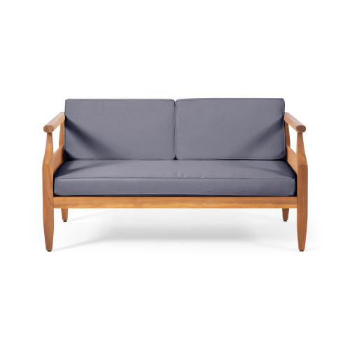 Aston Acacia Wood Outdoor Loveseat Set_Loveseat&Coffee Table - Teak Finish + Dark Gray Cushion