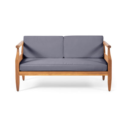 Aston Acacia Wood Outdoor Loveseat Set_Loveseat&Coffee Table - Teak Finish + Dark Gray Cushion