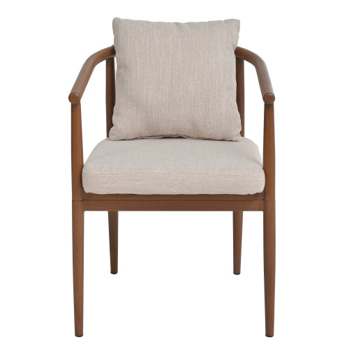 Modern Curved Arm Dining Chairs Set of 2, Walnut Iron Frame, Beige Upholstered