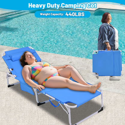 3-in-1 Heavy Duty Tanning Chair with Face Hole Adjustable 5-Position Folding Chaise Lounge Chairs for Outside Portable Lay Flat Beach Lounge Chair for Outdoor