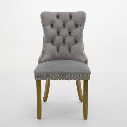2-Piece Modern Tufted Velvet Dining Chairs, Milky White Upholstered Chairs with Solid Golden Wood Legs & Nailhead Trim, 280lbs Capacity