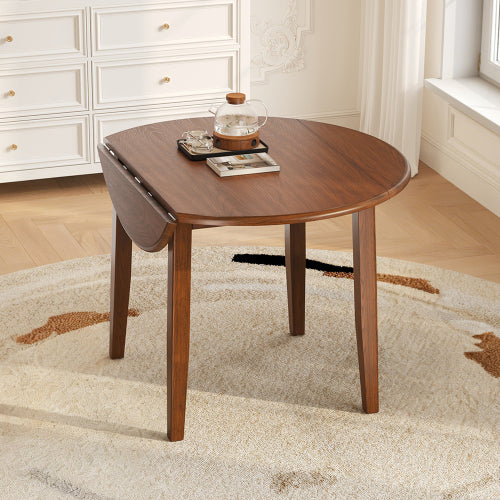 Extendable Round Dining Table for 2-4 People, Folding Wood Dining Table with Adjustable Size, Space-Saving Design for Small Apartments and Dining Areas - BROWN
